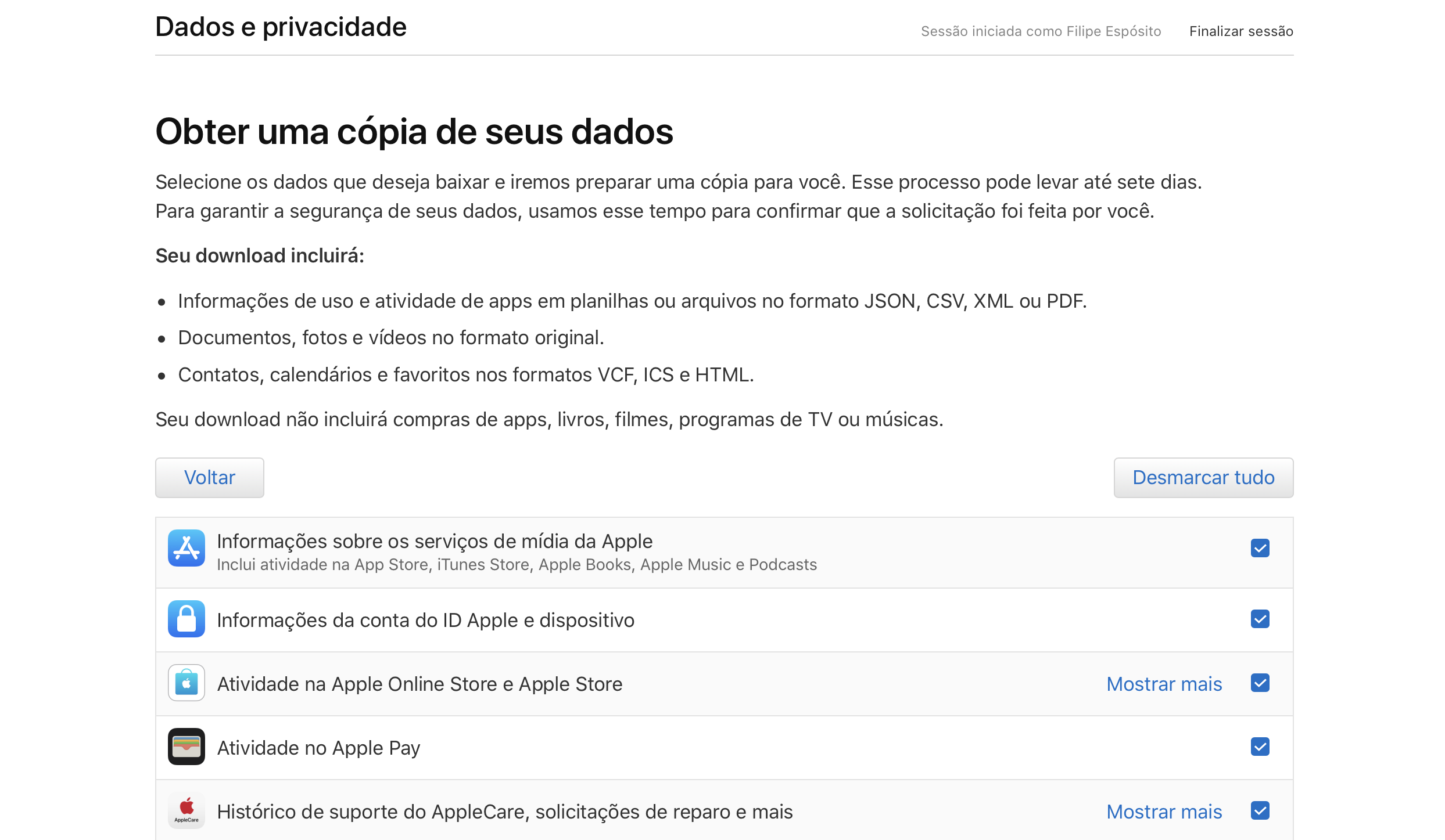 Como visualizar o histórico de downloads/compras do ID Apple